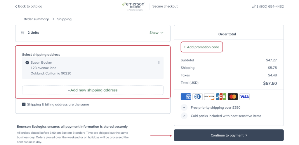 Shipping stage of checkout